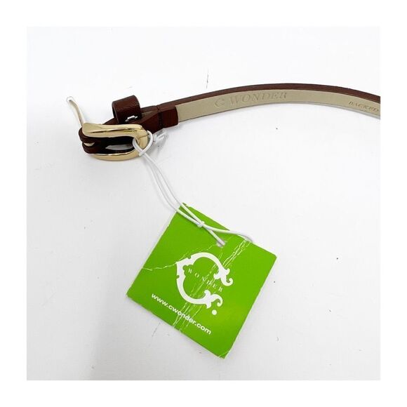 C. Wonder Women's Brown Leather Gold Buckle Thin Belt One Size NEW - Picture 6 of 6